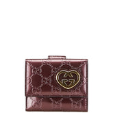 グッチ グッチシマ ハート 二つ折り財布 299924 ワインレッド ゴールド エナメル レディース GUCCI 【中古】